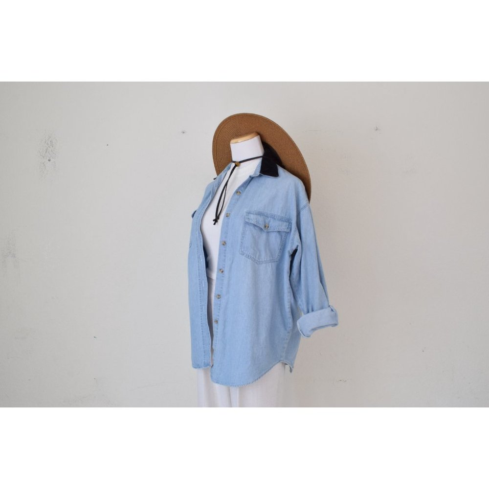 Vintage 90s Cotton Button-Up Denim Shacket by Solutions |‎ size M